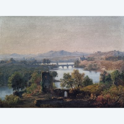 Jan KOBELL - Landscape with ruins, bridge and river