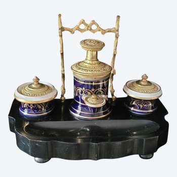 Nice inkwell Napoleon 3, gilt bronze porcelain in the taste of Sevre