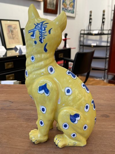 Due gatti in ceramica gialla, Emile Gallé (1846-1904)
