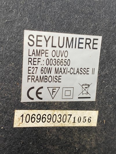 Seylumière Ouvo collector lamp, reference 0036650, Raspberry color
