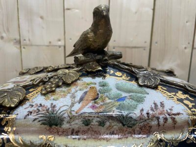 Polychrome and golden porcelain box with Napoleon III bronze mount frame