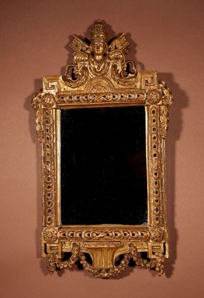 Papal interest: a beautiful mirror decorated with the papal coat of arms and two keys, last quarter of the 18th century