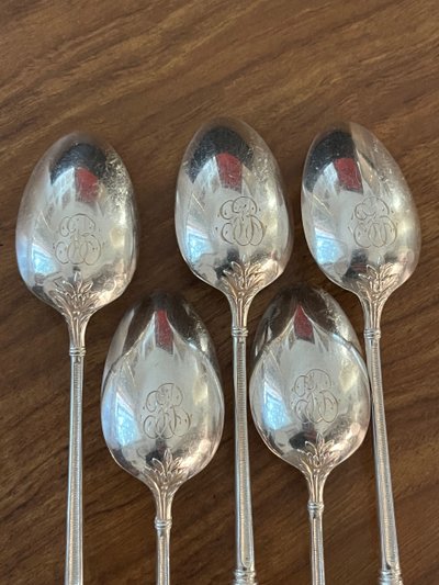 12 Armand Fresnais dessert spoons, Russian model, monogrammed JB