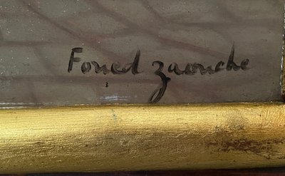 Dipinto orientalista di Foued Zaouche, pittore tunisino, raffigura figure nella Medina di Tunisi