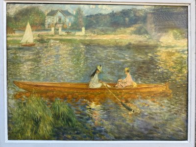 Beautiful impressionist oil on canvas after Auguste Renoir "The Boat"