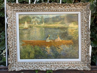 Beautiful impressionist oil on canvas after Auguste Renoir "The Boat"