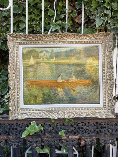 Beautiful impressionist oil on canvas after Auguste Renoir "The Boat"