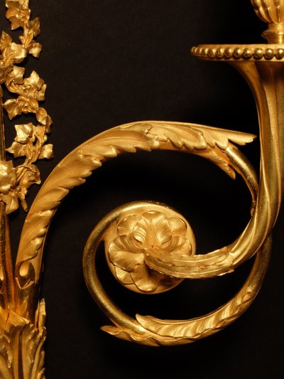 Coppia di applique in bronzo dorato in stile Luigi XVI 