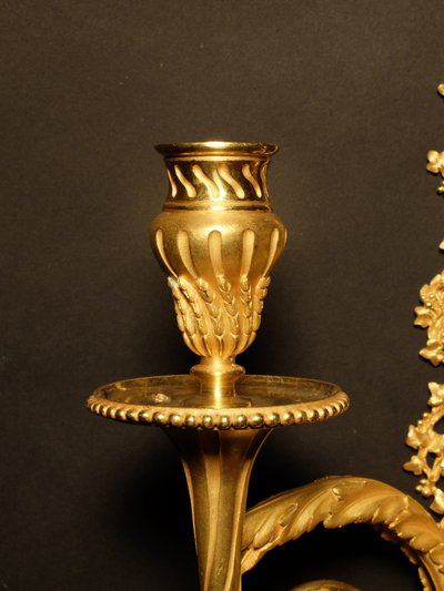 Coppia di applique in bronzo dorato in stile Luigi XVI 