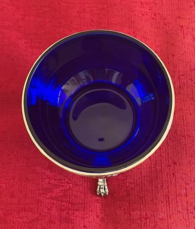 Empire-Restoration style cup in silvered bronze and midnight blue crystal from the late 19th century