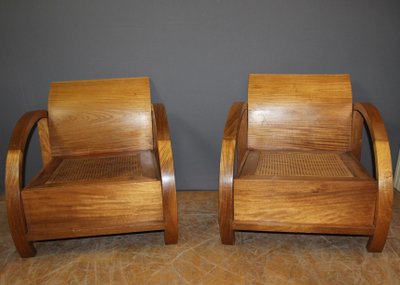 Paire De Fauteuils En Teck De Style  Art Déco 
