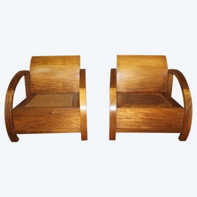Paire De Fauteuils En Teck De Style  Art Déco 