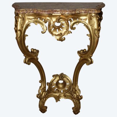 Louis XV period console in gilded wood
