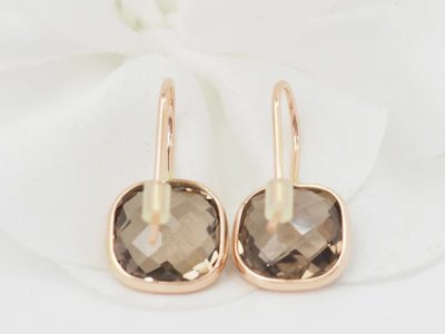 Orecchini in oro rosa e quarzo fumé