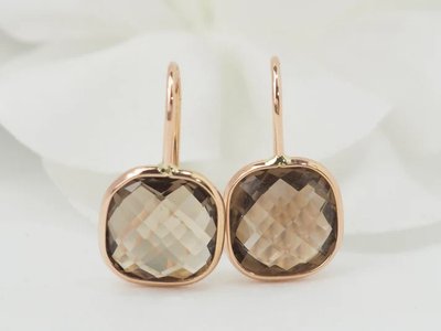 Orecchini in oro rosa e quarzo fumé