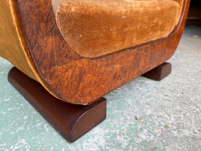 Art Deco period bench / pouf 1930 in amboyna burl and mahogany