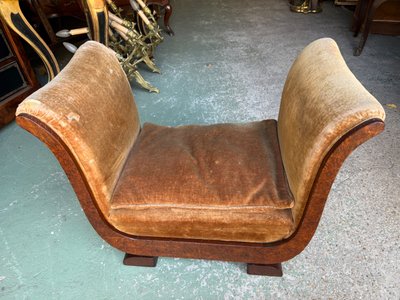 Art Deco period bench / pouf 1930 in amboyna burl and mahogany
