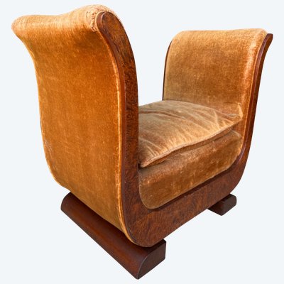 Art Deco period bench / pouf 1930 in amboyna burl and mahogany