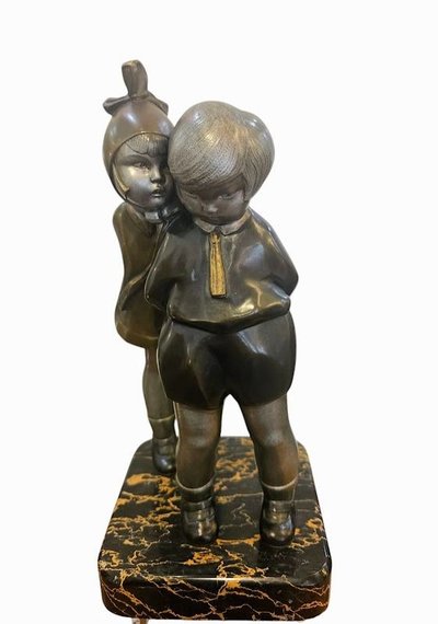 Alexandre Kelety Bronzo Art Déco "Segreti d'infanzia"