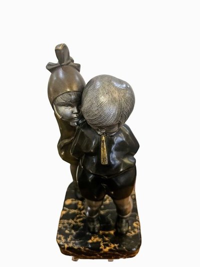 Alexandre Kelety Bronzo Art Déco "Segreti d'infanzia"