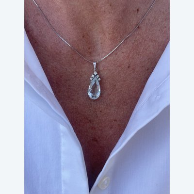 Pendentif Serti D’une Aiguë Marine Et Diamants