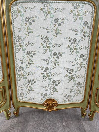 Paravent De Style Louis XV, Patine Vert Amande, France, XIXe Siècle