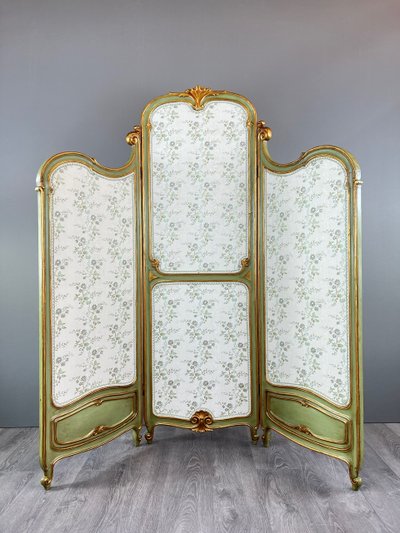Paravent De Style Louis XV, Patine Vert Amande, France, XIXe Siècle