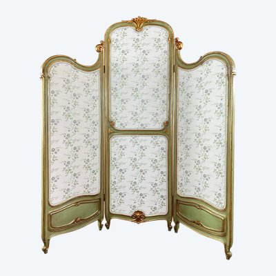 Paravent De Style Louis XV, Patine Vert Amande, France, XIXe Siècle