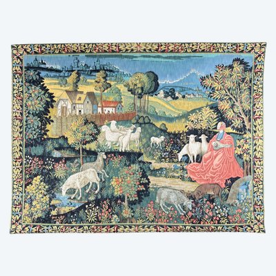 Wall tapestry, pastoral scene – medieval style, 20th century