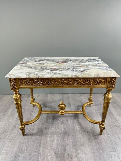 Table de Style Louis XVI à Plateau en Marbre – XIXe Siècle