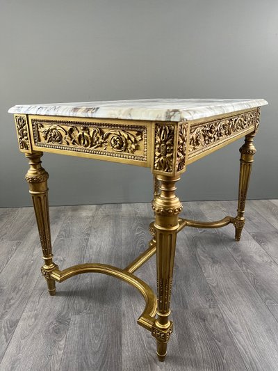 Table de Style Louis XVI à Plateau en Marbre – XIXe Siècle