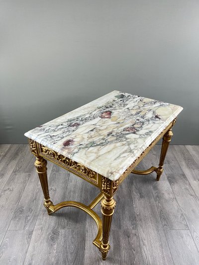 Table de Style Louis XVI à Plateau en Marbre – XIXe Siècle