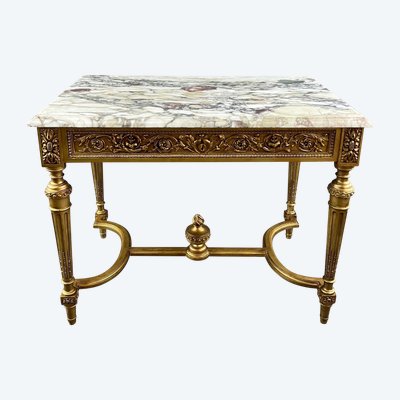 Table de Style Louis XVI à Plateau en Marbre – XIXe Siècle