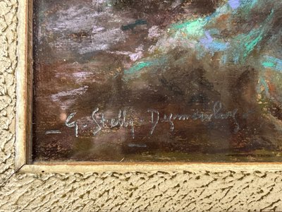 TABLEAU / PASTEL SOUS VERRE DE G. STELLY-DESMOULINS (XIX-XX) " SCENE GALANTE "