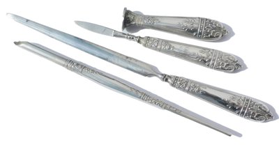 Massives Silber Schreibset Brieföffner Siegel Stifthalter Spätes 19. Frühes 20. Jahrhundert