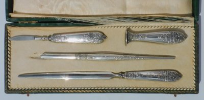 Massives Silber Schreibset Brieföffner Siegel Stifthalter Spätes 19. Frühes 20. Jahrhundert