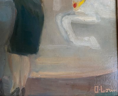 n Permesso. La giostra. O. Lorin. Scuola francese, inizi del XX secolo. Olio su cartone, con cornice. 