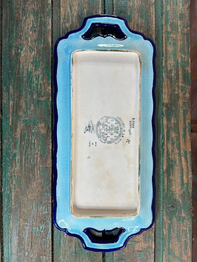 Piatto per torta smaltato Longwy – decorazione floreale policroma – circa 1950