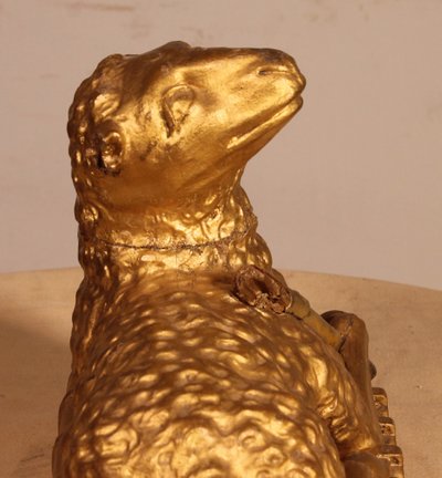 Agnello Mistico sul Libro con Sette Sigilli in Legno Dorato - XVIII Secolo