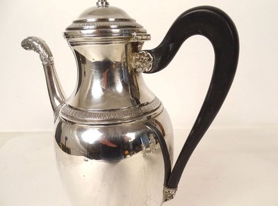Service à Café Empire Verseuse Cafetière Argent Massif Minerve 1969gr XIXè