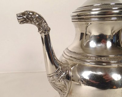 Service à Café Empire Verseuse Cafetière Argent Massif Minerve 1969gr XIXè