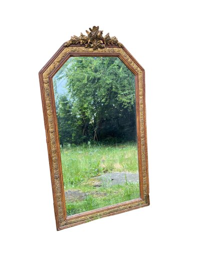 Large gilded wood mirror, Louis XVI - Art Nouveau transition style, late 19th century