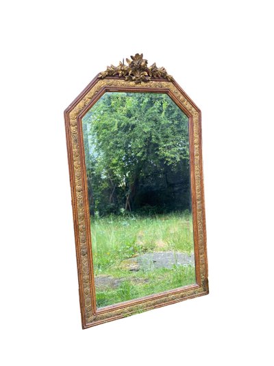 Large gilded wood mirror, Louis XVI - Art Nouveau transition style, late 19th century