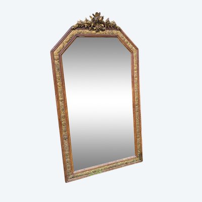 Large gilded wood mirror, Louis XVI - Art Nouveau transition style, late 19th century