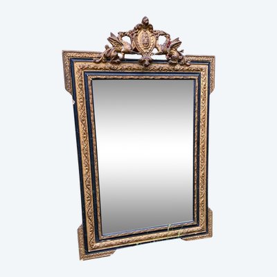 Miroir Napoléon III en Bois Doré, XIXème Siècle - 65 x 100 x 6 cm