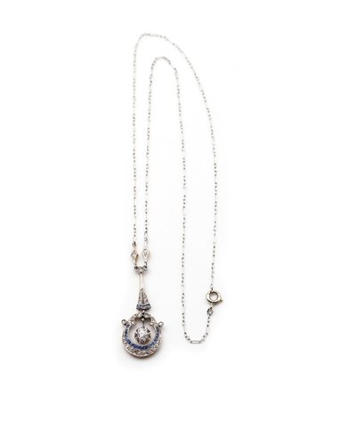Collier Belle Epoque saphirs en platine et or 18k, collier diamants, collier ancien