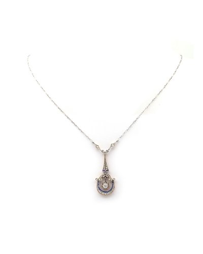 Collier Belle Epoque saphirs en platine et or 18k, collier diamants, collier ancien