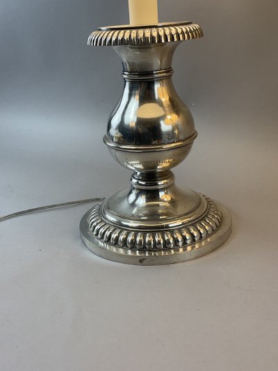 Pair of silver metal lamps