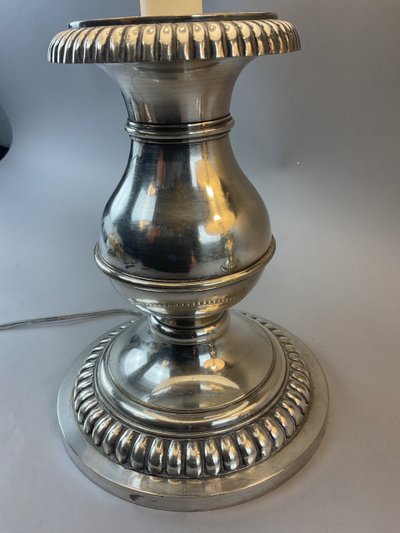 Pair of silver metal lamps