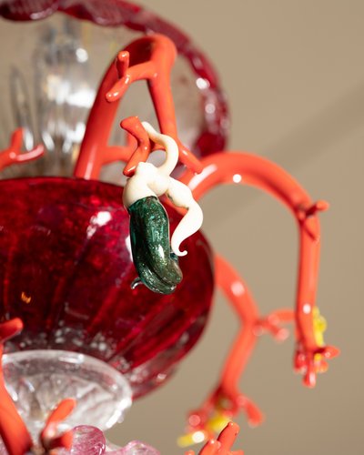 Lampadario in vetro di Murano, decoro marino, circa 1950 